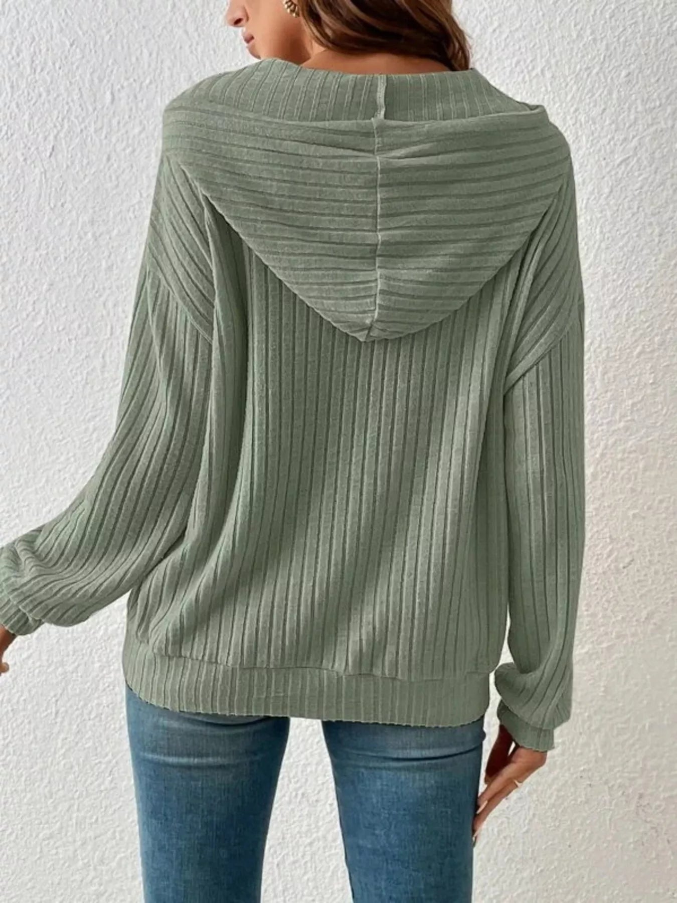 Ribbed Knit Long Sleeve Hoodie