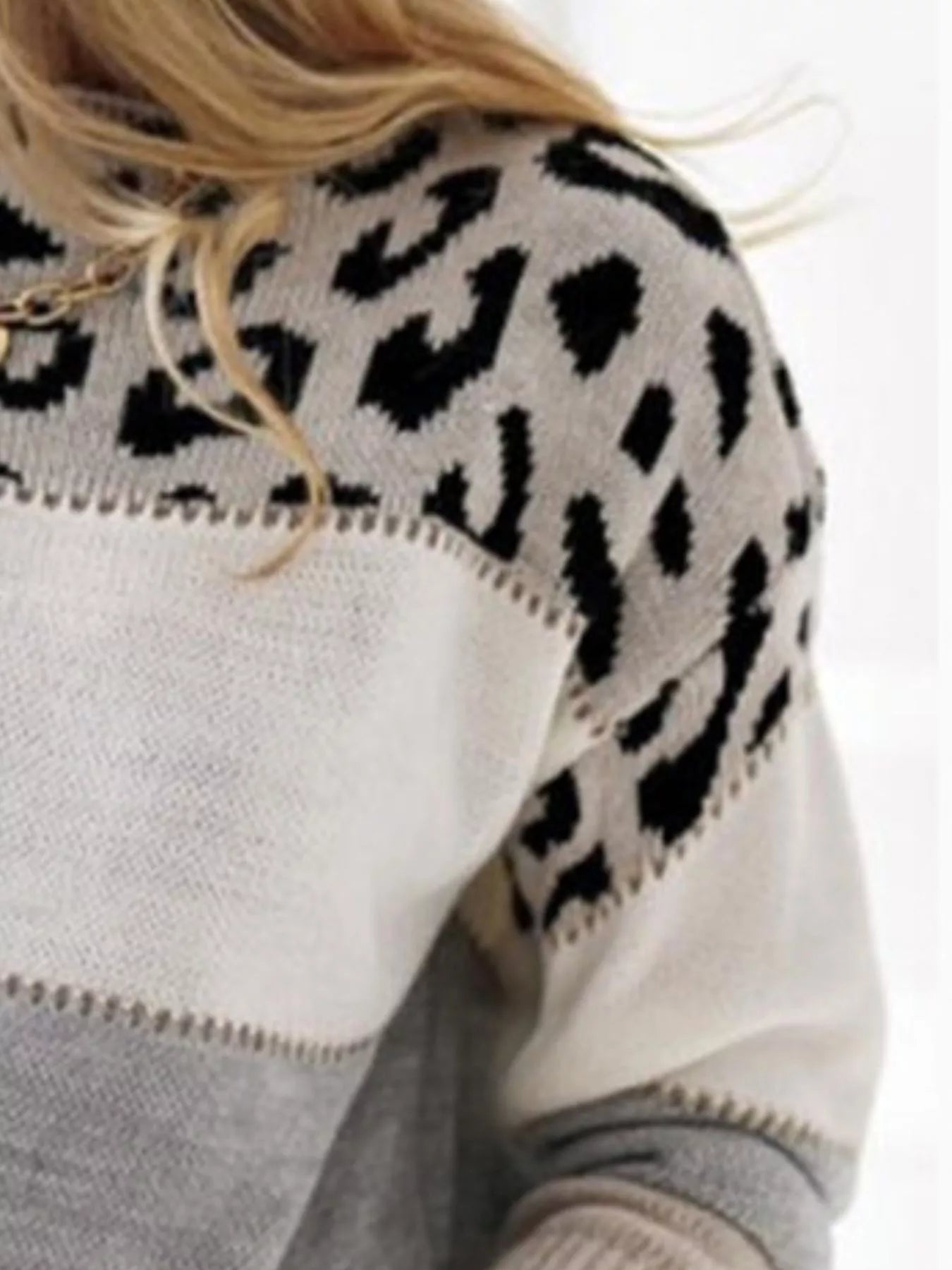 Full Size Leopard Color Block Long Sleeve Sweater Plus Size