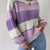 Striped Knit Round Neck Sweater Purple