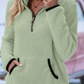 Full Size Cozy Fleece Quarter Zip Long Sleeve Sweatshirt Plus Size Light Green