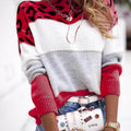 Full Size Leopard Color Block Long Sleeve Sweater Plus Size