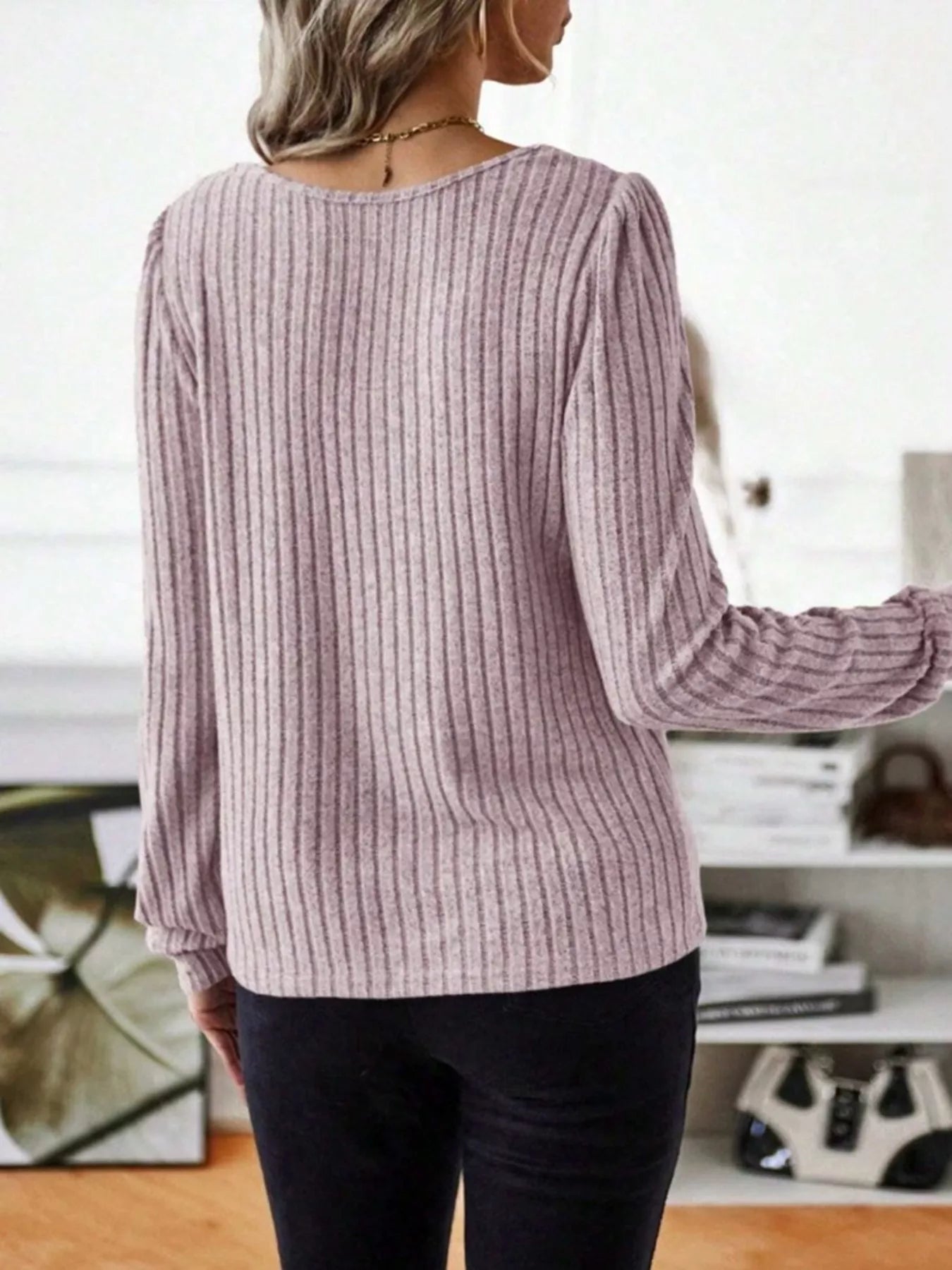 Ribbed Knit Long Sleeve T-Shirt