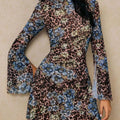 Floral Leopard Print Slit Sleeve Mini Dress