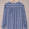 Striped Print V Neck Half Buttons Loose Blouse