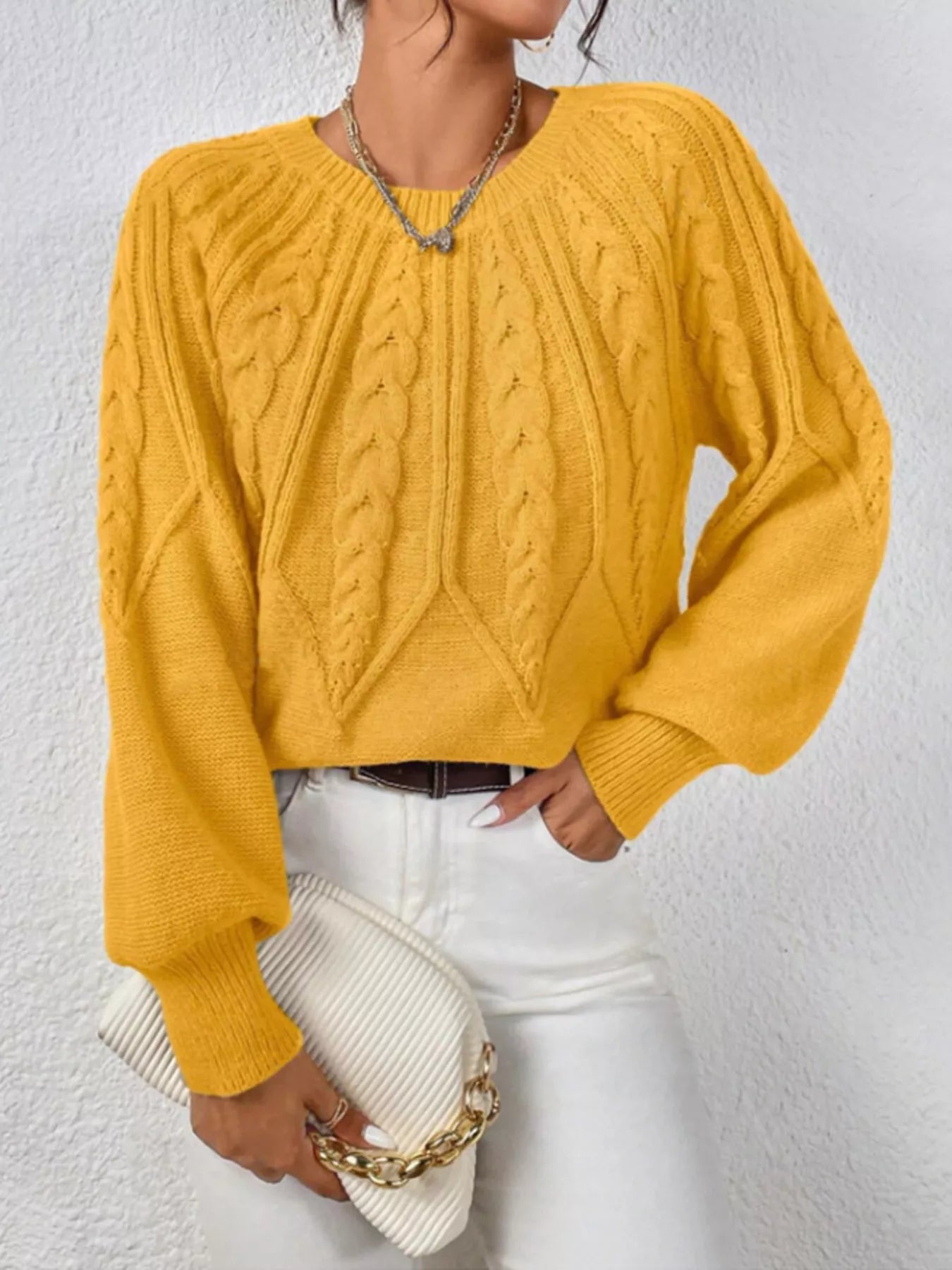 Cable Knit Long Sleeve Sweater Ginger