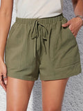 Elastic Waist Shorts with Pockets Army Green