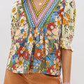 Multicolour Crochet V Neck Half Sleeve Boho Floral Blouse