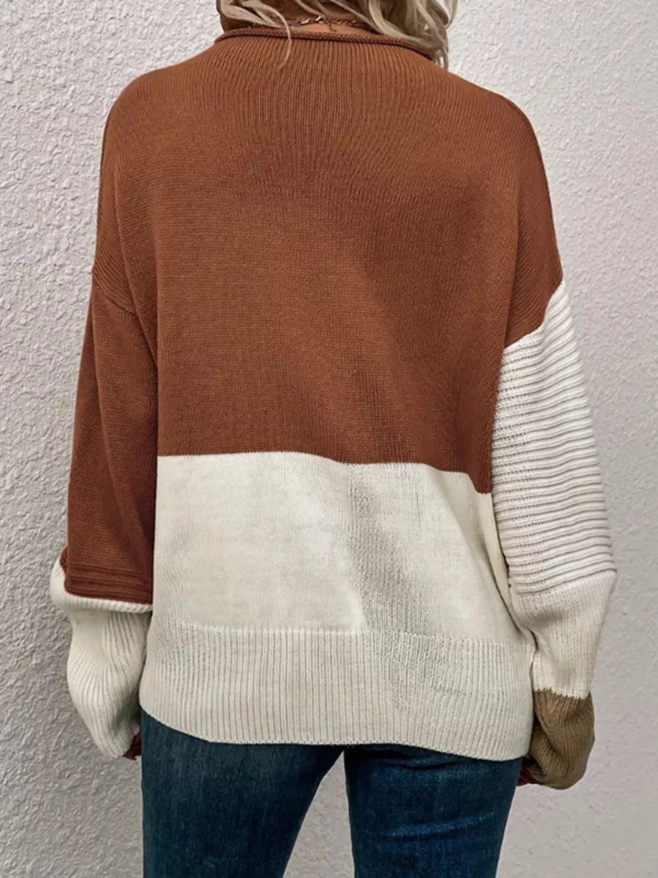 Color Block Ribbed Knit Sweater