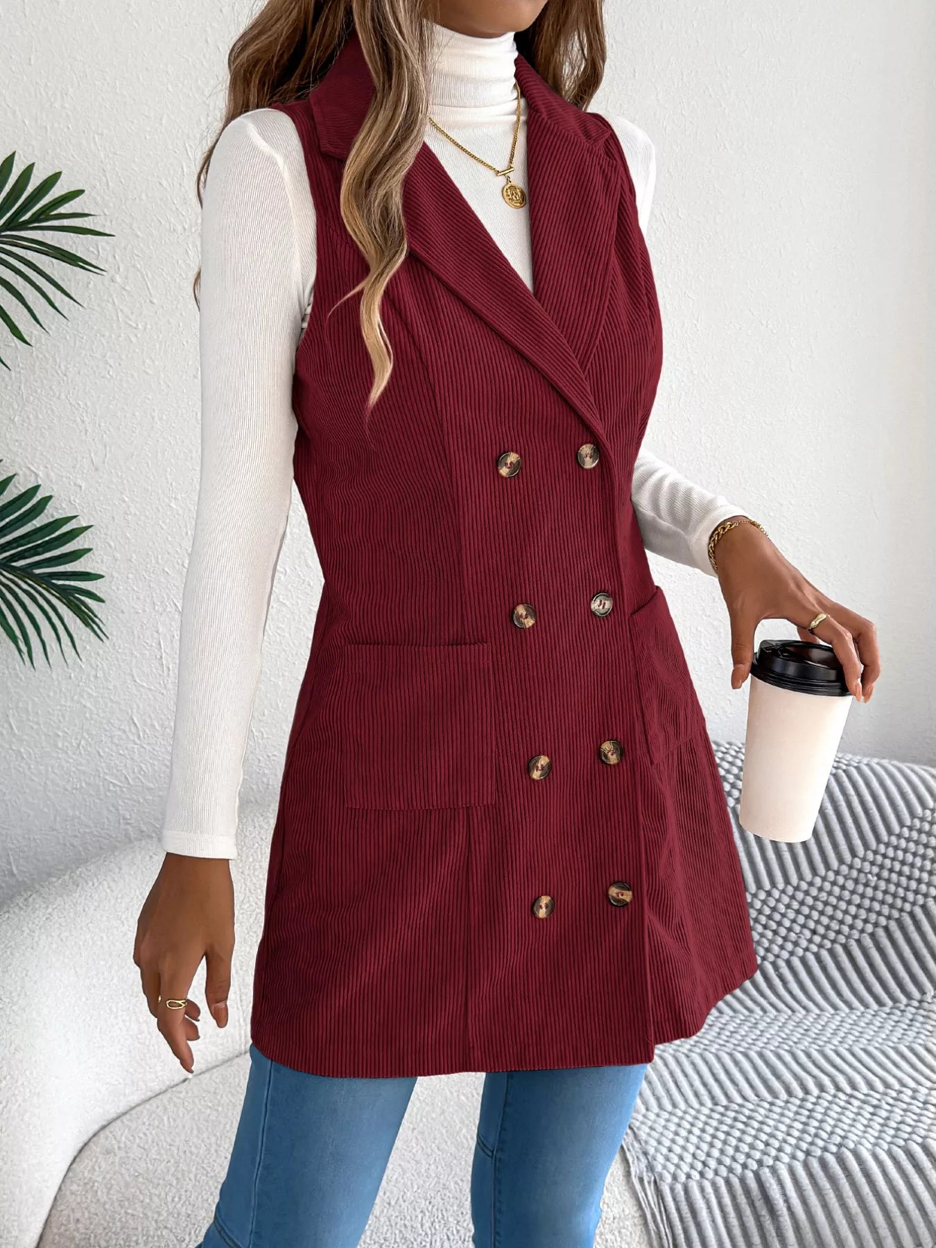 Double-Breasted Long Vest Coat
