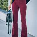 Full Size Corduroy Flare Pants Plus Size Burgundy