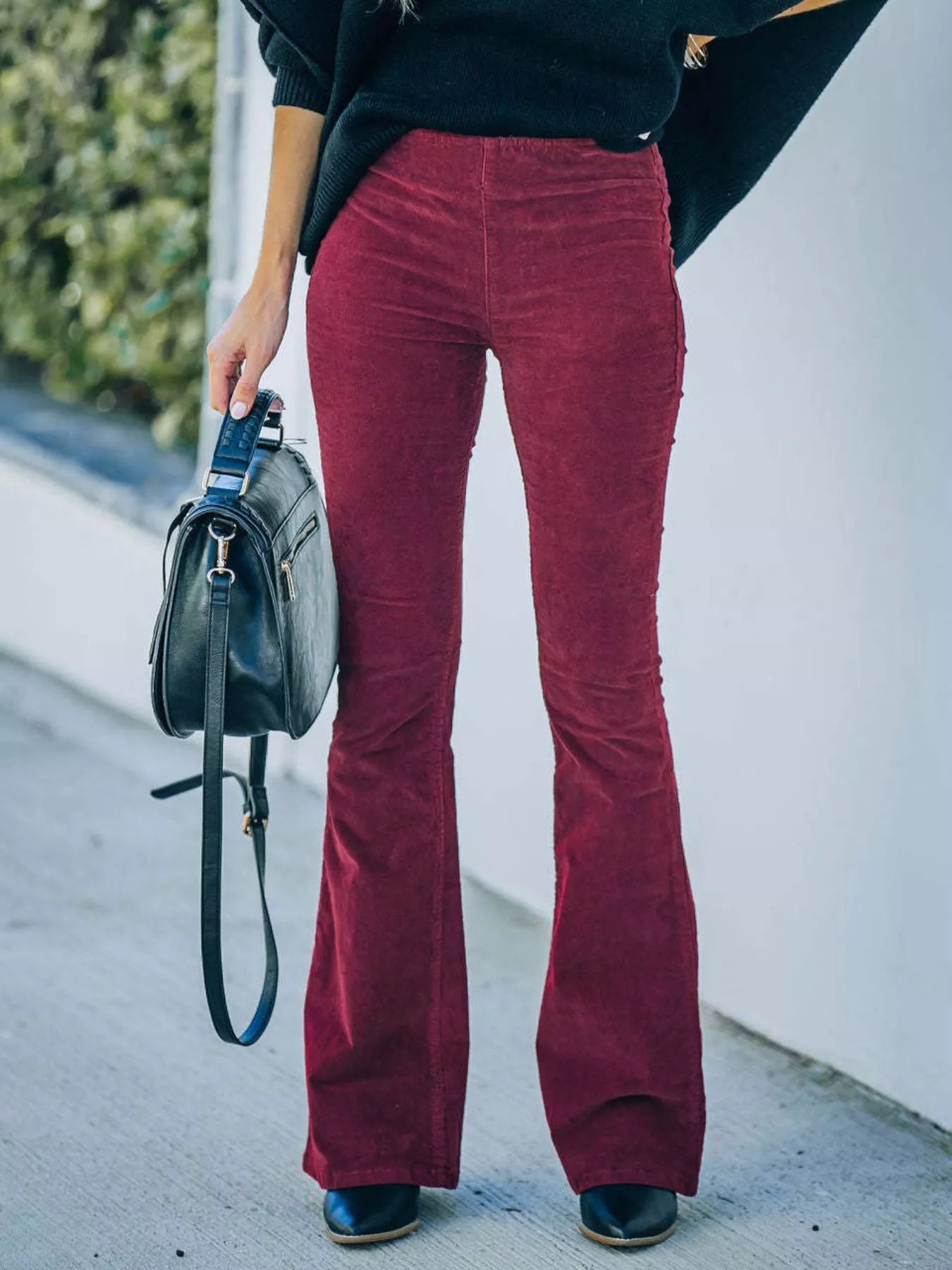 Full Size Corduroy Flare Pants Plus Size Burgundy