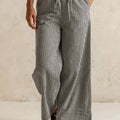 Gingham Print Wide Leg Casual Pants Black