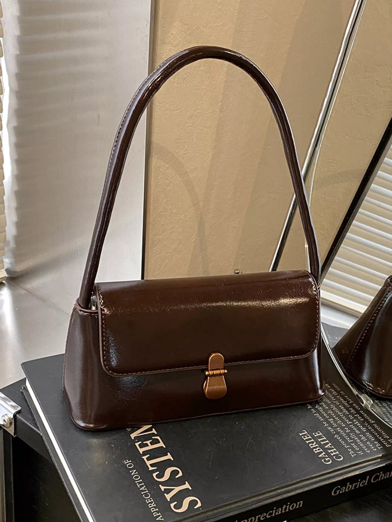 PU Leather Shoulder Bag Coffee Color One Size