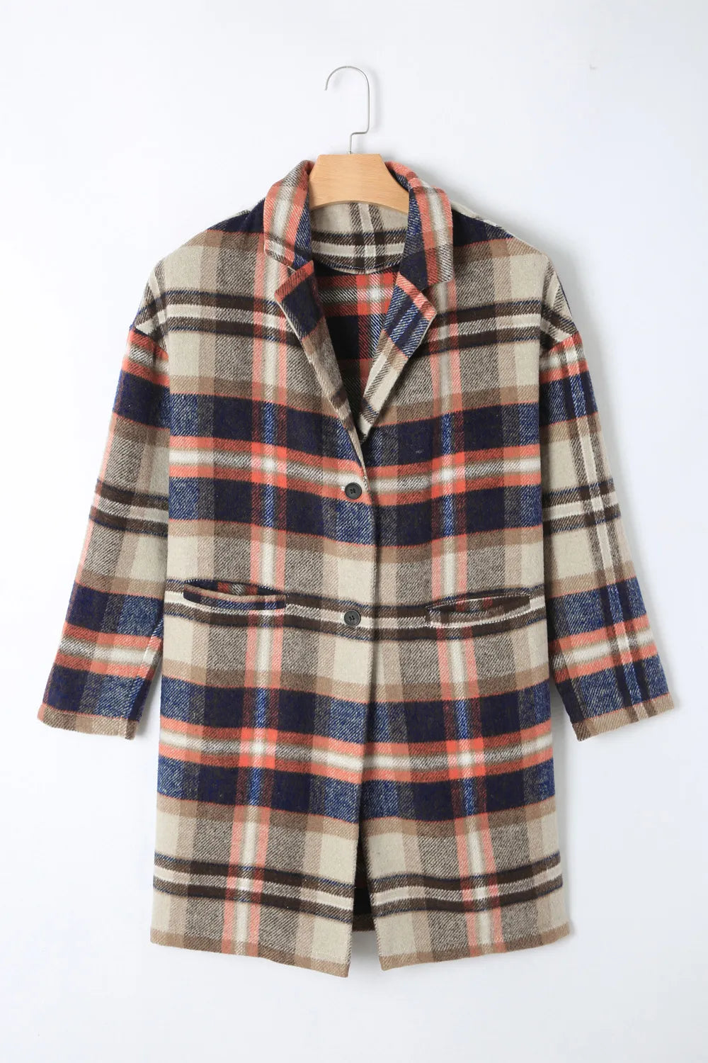 Plaid Longline Jacket with Pockets Multicolor