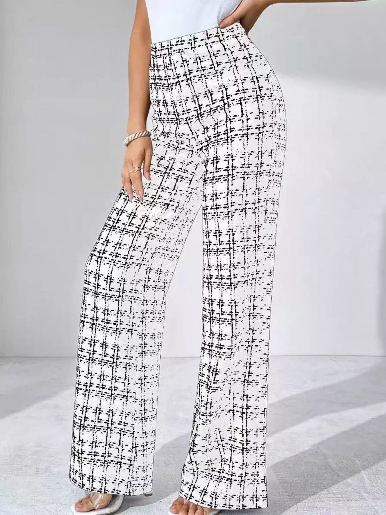 Plaid Wide Leg Pants Ivory