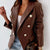 Lapel Collar Leather Blazer Coffee