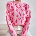 Leopard Mock Neck Sweater Pink