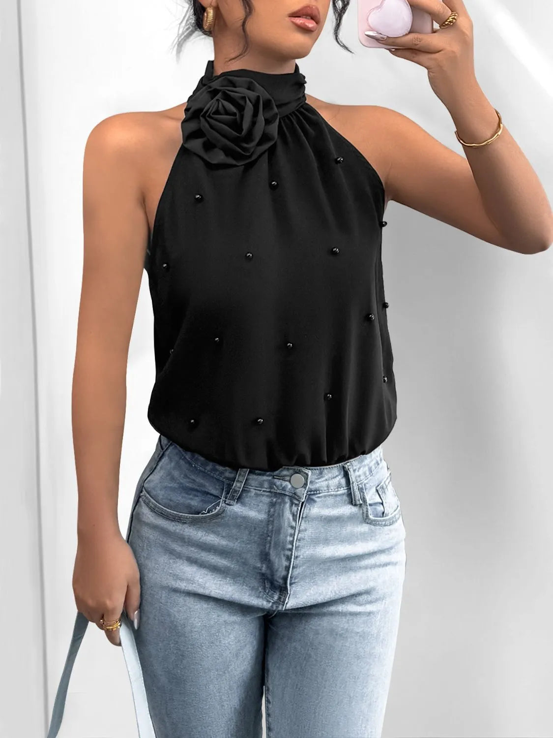 3D Flower Grecian Neck Bodysuit