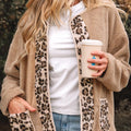 Casual Leopard Print Accent Plush Jacket with Pockets