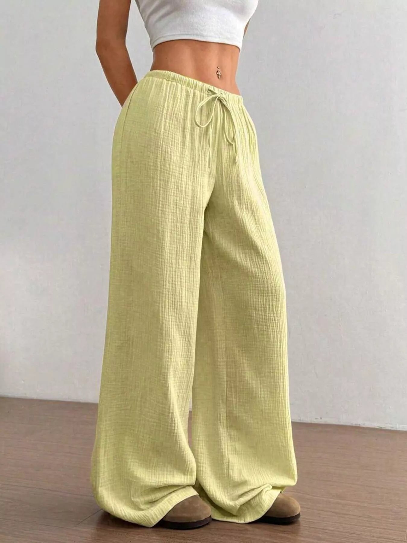 Full Size Drawstring Wide Leg Pants Plus Size