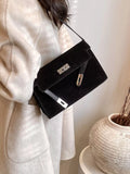 Solid Color Buckle Shoulder Bag Black One Size