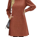 Ribbed Knit Puff Sleeve Casual Mini Dress