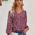 Printed V-Neck Lantern Sleeve Blouse Burgundy