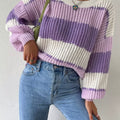 Striped Knit Round Neck Sweater