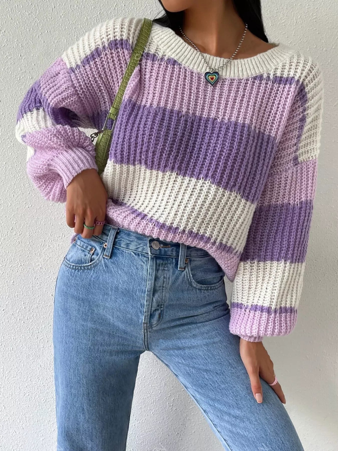 Striped Knit Round Neck Sweater