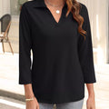 Johnny Collar Solid Color Top Black