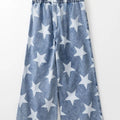 Star Print Washed Drawstring High Waist Wide Leg Jeans