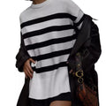 Side Slit Striped Oversized Knit Sweater