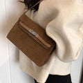 Solid Color Buckle Shoulder Bag Brown One Size