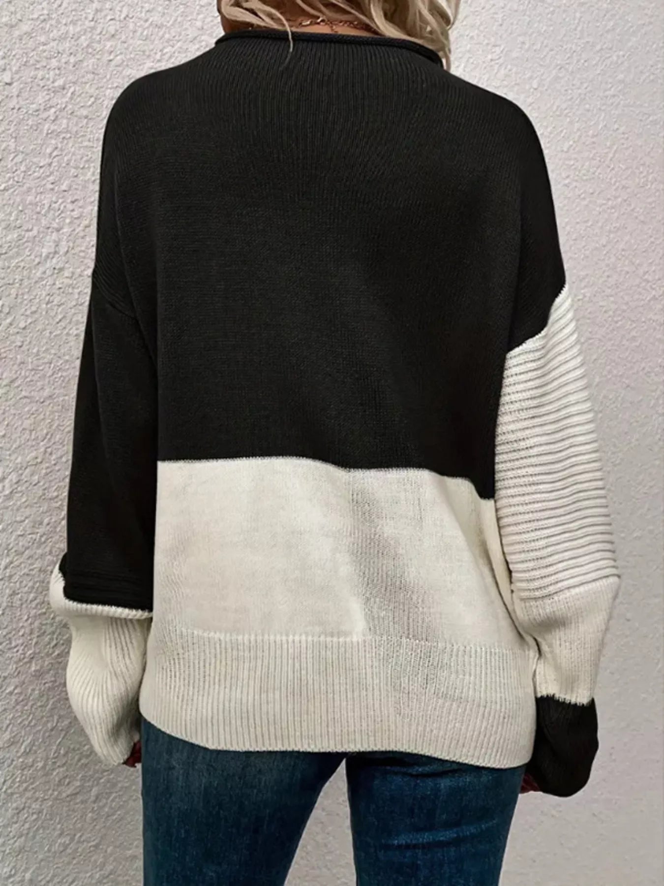 Color Block Ribbed Knit Sweater