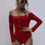 Perfee Decorative Button Off-Shoulder Long Sleeve Bodysuit Burgundy