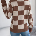 Checkered Turtleneck Long Sleeve Sweater