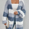 Striped Fuzzy Knit Open Front Cardigan