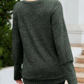 V-Neck Textured Knit Long Sleeve T-Shirt