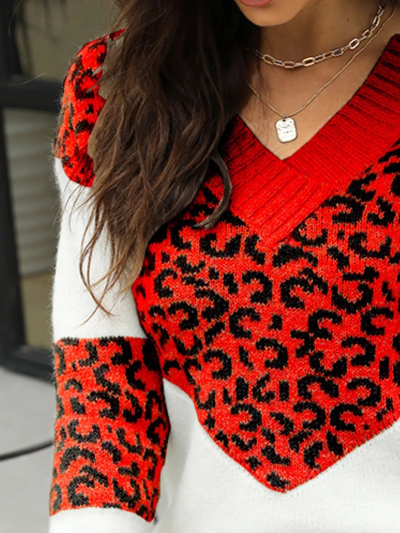 Leopard V-Neck Long Sleeve Sweater