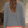 Striped Round Neck Drop Shoulder T-Shirt