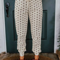 Polka Dot Notched Long Sleeve Top and Drawstring Joggers Lounge Set