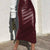 Slit Back Leather Skirt Burgundy