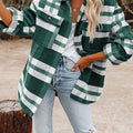 Plaid Button-Down Long Sleeve Jacket Green