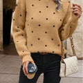 Polka Dot Long Sleeve Sweater Camel