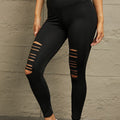 Wide Waistband Distressed Slim Fit Leggings