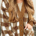 Checkered Sherpa Loose Knit Cardigan with Pockets