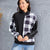 Plaid Exposed Seam Long Sleeve Blouse Black
