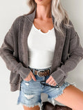 Mineral Wash Exposed Seam Patchwork Knit Open Sweater Cardigan Dark Gray