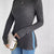 Slit Round Neck Long Sleeve T-Shirt Gray