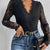 Lace V-Neck Long Sleeve Bodysuit Black